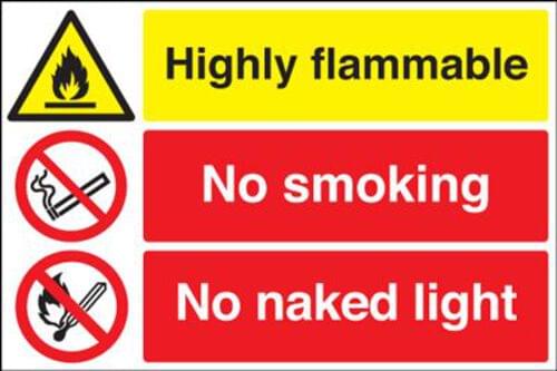 300x500mm Highly Flammable No Smoking No Naked Light - Rigid