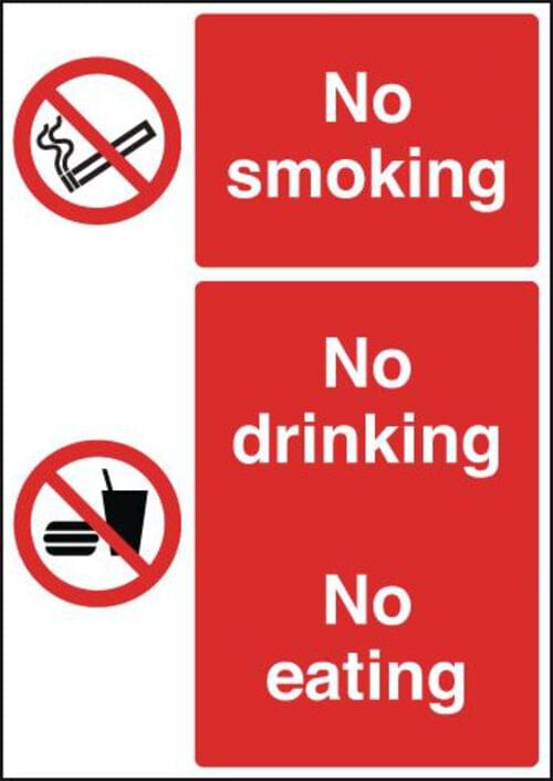 297x210mm No Smoking No Drinking No Eating- Rigid