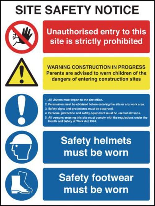 400x300mm Site Safety Notice - Rigid