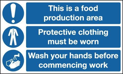 300x500mm This Is A Food Production Area, Protective Clothing Must Be Worn, Wash Hands - Rigid