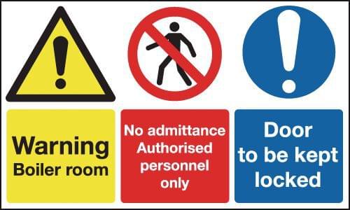 100x300mm Warning Boiler Room No Admittance Authorised Door To Be Kept Locked - Rigid