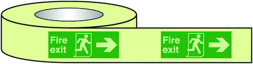 40mmx10m Fire Exit Running Man Arrow Right Photoluminescent Tape