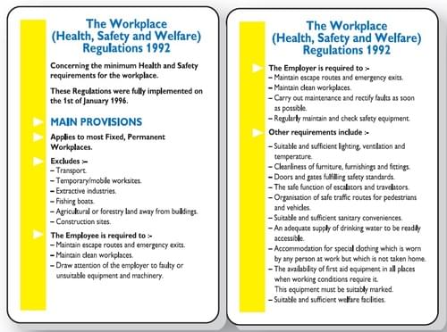 120x80mm The Workplace Health Safety & Welfare Regulations 1992 Pocket Guide