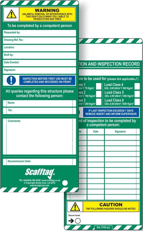 Scafftag Standard Insert Pack of 10