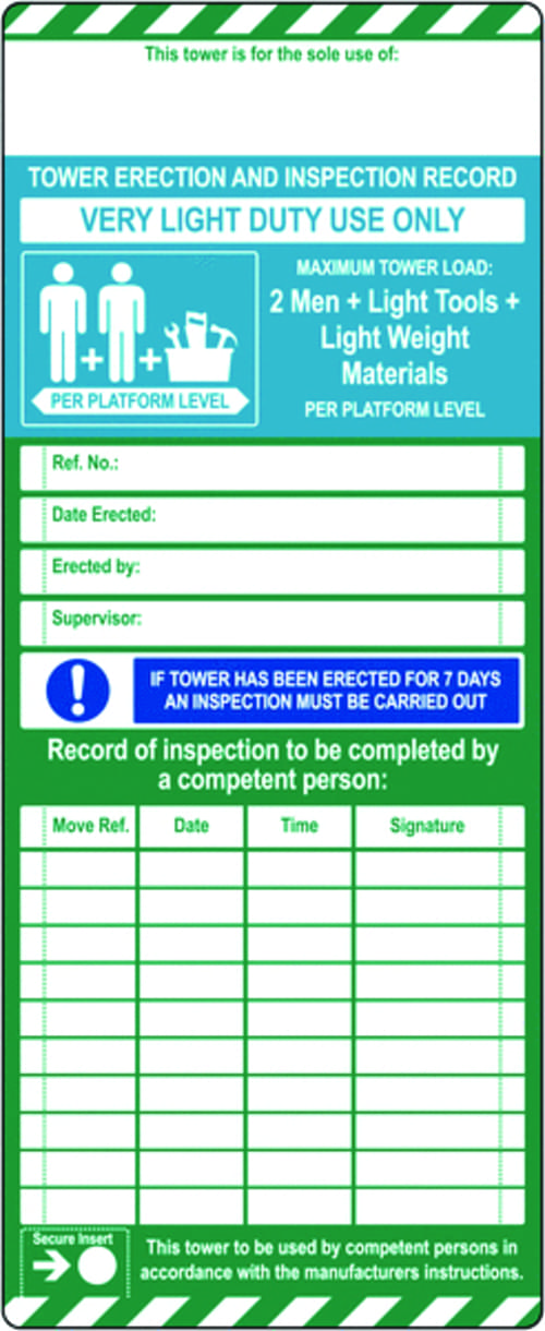 Scafftag Standard Towertag Inserts Pack of 10