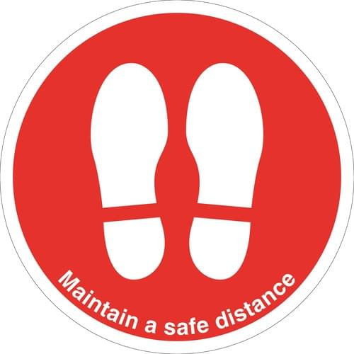 450mm Dia Maintain Safe Distance Feet Red Anti-slip Floor Sign