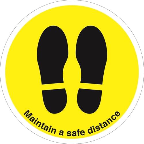 450mm Dia Maintain Safe Distance Feet Yellow Anti-slip Floor Sign