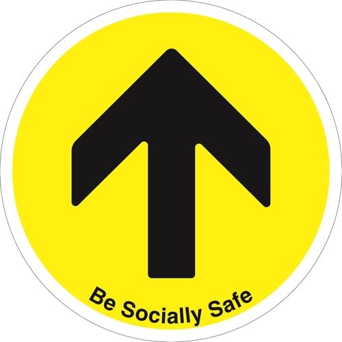 450mm Dia Be Socially Safe Arrow Yellow Anti-slip Floor Sign