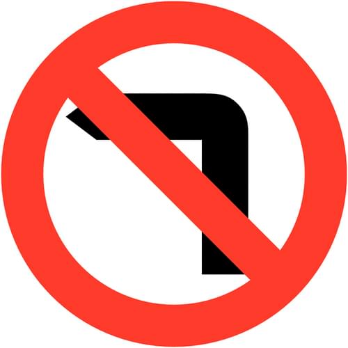 600mm No left turn Class 1 Reflective Traffic Sign (Post)