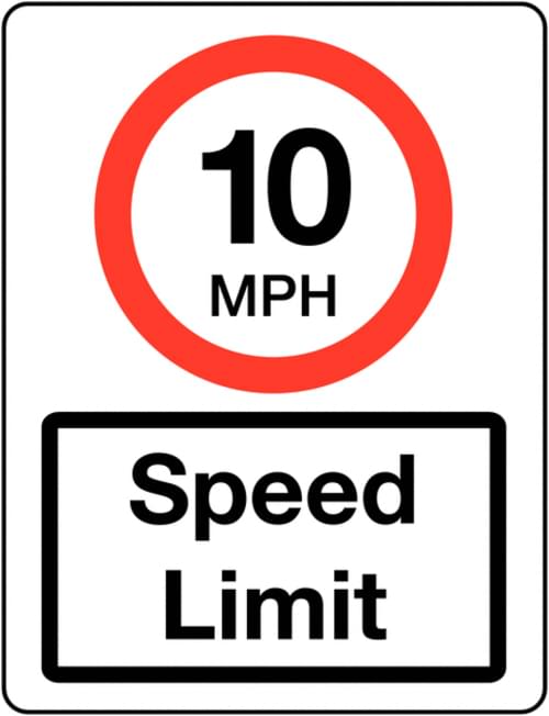 600 x 450mm 10mph Speed Limit Class 1 Reflective Traffic Sign (Post)