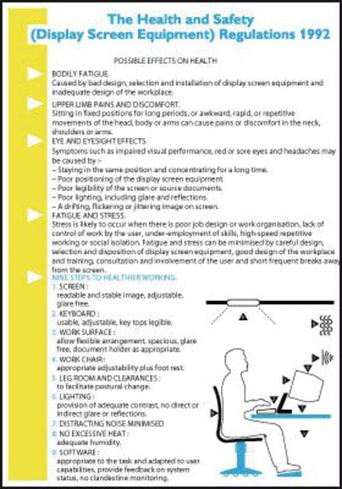 600x420mm The Health & Safety Display Screen Equipment Regulations 1992 Wallchart