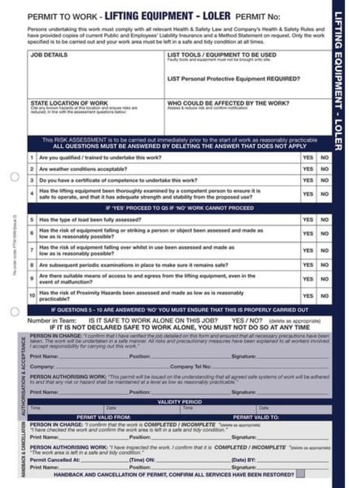 Lifting Equipment Operations - Permits to Work
