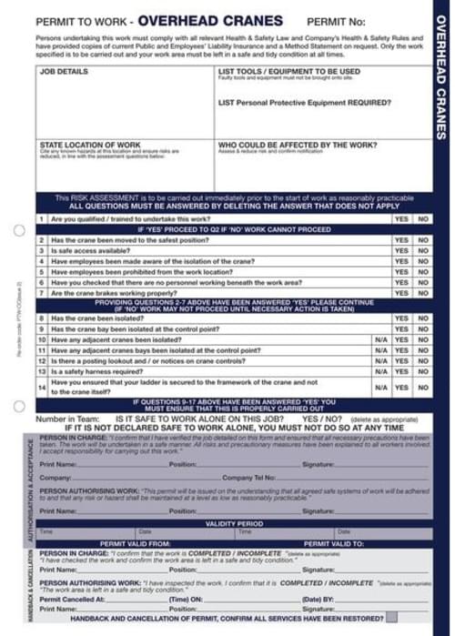 Overhead Cranes - Permits to Work