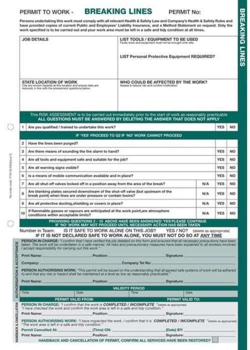 Breaking Lines - Permits to Work
