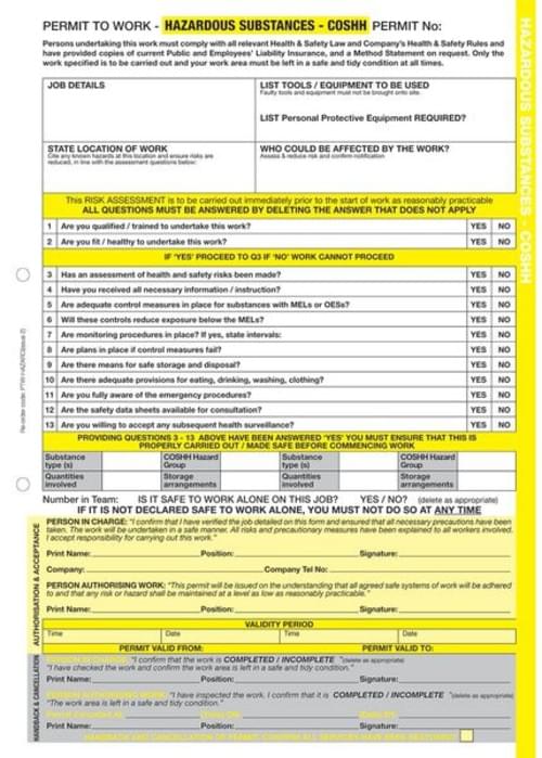 Hazardous Substances - Permits to Work