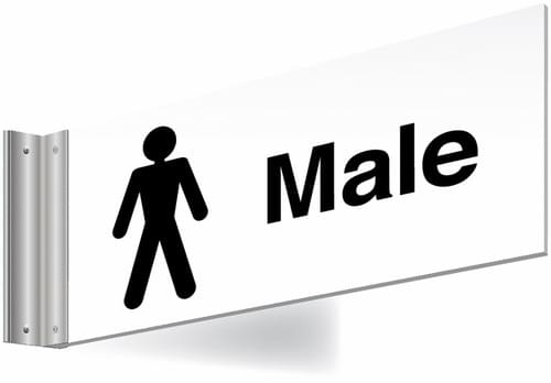 150x300mm Male Double-sided Washroom Sign - T Bar - Black text on white background