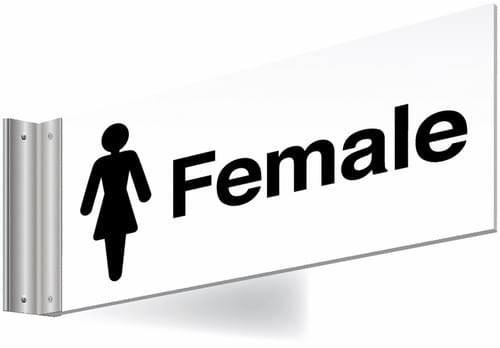 150x300mm Female Double-sided Washroom Sign - T Bar - Black text on white background