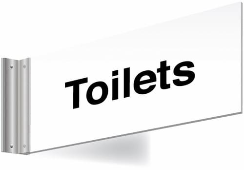 150x300mm Toilets Double-sided Washroom Sign - T Bar - Black text on white background