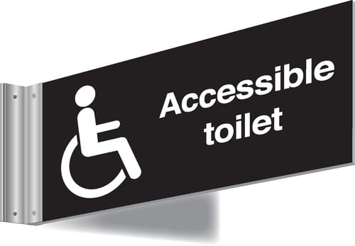 150x300mm Accessible toilet Double-sided Washroom Sign - T Bar - White text on black background