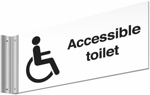 150x300mm Accessible toilet Double-sided Washroom Sign - T Bar - black text on white background