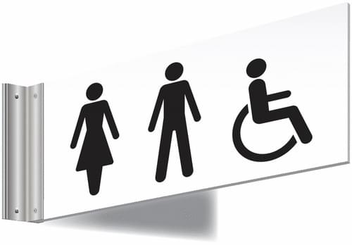 150x300mm Male Female Disabled Symbol Double-sided Washroom Sign - T Bar - black text on white background