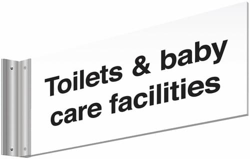 150x300mm Toilet & baby care facilities Double-sided Washroom Sign - T Bar - black text on white background