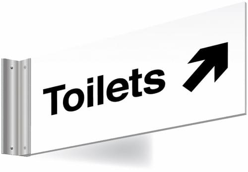 150x300mm Toilets right up arrow Double-sided Washroom Sign - T Bar - black text on white background