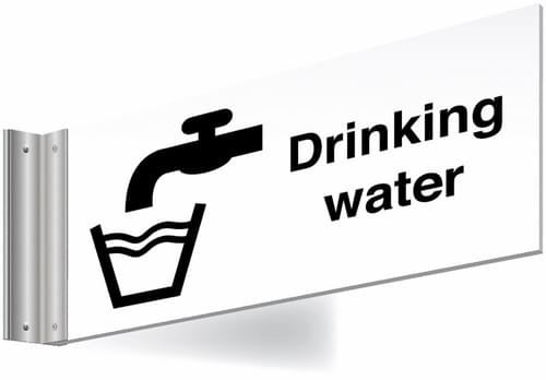 150x300mm Drinking water Double-sided Washroom Sign - T Bar - black text on white background