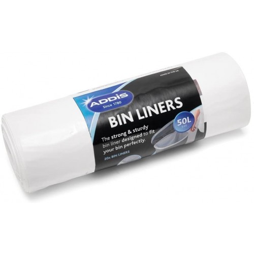 Addis Kitchen Waste Bin Liners- White, 50 Litre