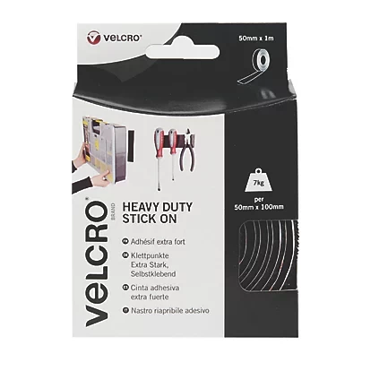 Velcro Brand Black Heavy Duty Stick-On Tape 1m x 50mm