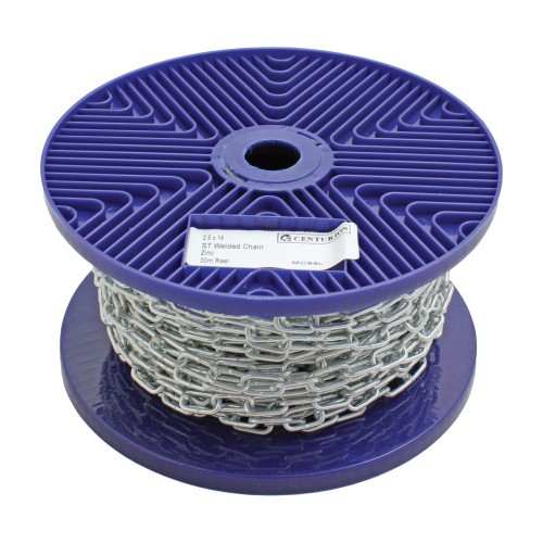 Steel Welded Straight Link Chain, Zinc Plated, 3mm x 16mm x 10m