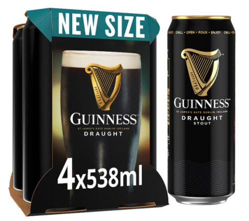Guinness Draught Stout Beer Cans 538ml x 24