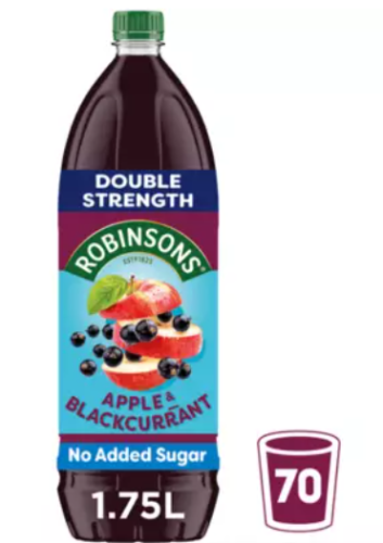 Robinsons Double Strength Apple & Blackcurrant No Added Sugar Fruit Squash 1.75L
