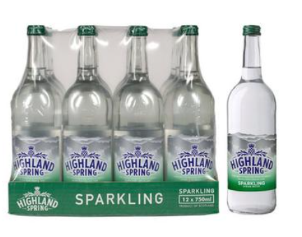 Highland Spring Sparkling Spring Water Glass Bottle 750ml x 12