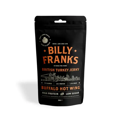 Billy Franks British Turkey Jerky Buffalo Hot Wing (GF) 30g x 3