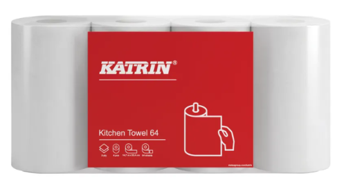 Katrin Kitchen Towel Paper Roll 2-Ply 64 Sheets White 8x4 (Pack of 32)