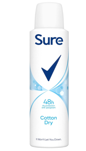 Sure Women Cotton Dry Anti-perspirant Deodorant Aerosol MotionSense technology anti-perspirant deodorant spray 48h protect