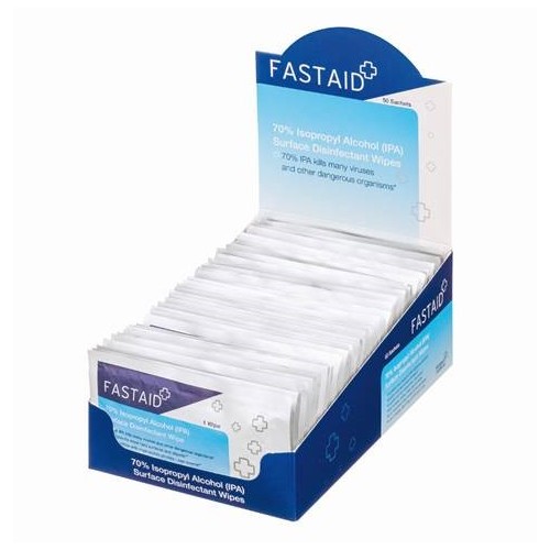 Fast Aid Alcohol based surface display box of 50 wipes