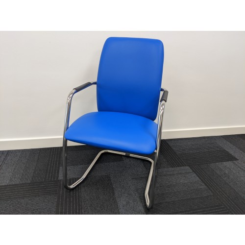 Tuba chrome cantilever frame conference chair with fully upholstered back - Ocean Blue vinyl