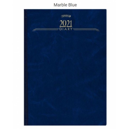 OBrien A4 1 Day per Page Hardback Diary 2021 Appointments Marble Blue