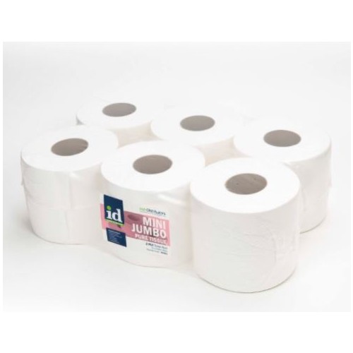 Mini Jumbo Toilet Roll 2 Ply 87mmx150mm 3" Core White Pure Tissue Pk12
