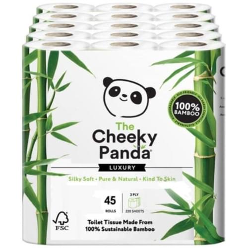 THE CHEEKY PANDA 3PLY LUXURY TOILET ROLLS 100% VIRGIN BAMBOO CASE 45