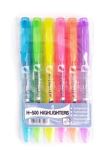 CROWN H-500 HIGHLIGHTER PEN WLT6       (Wallet of 6)