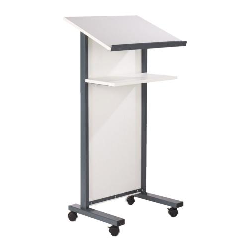 Portable Wheeled Lectern with Storage Shelf - White