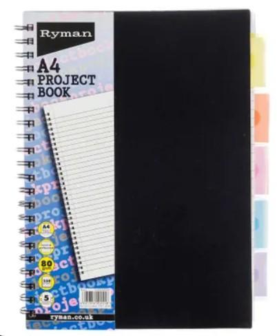 Ryman Colour Brights Project Book 250 Pages A4 5 Dividers - Black