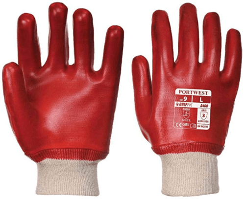 Large Size 9 Red Pvc Knitted Wrist Gloves A400L