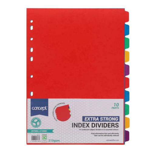 PREMIER OFFICE 230gsm EXTRA STRONG SUBJECT DIVIDERS - 10 PART