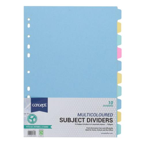 CONCEPT 150gsm SUBJECT DIVIDERS 10 PART
