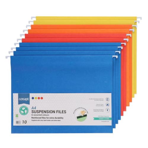 CONCEPT PKT.10 A4 SUSPENSION FILES - COLOURED