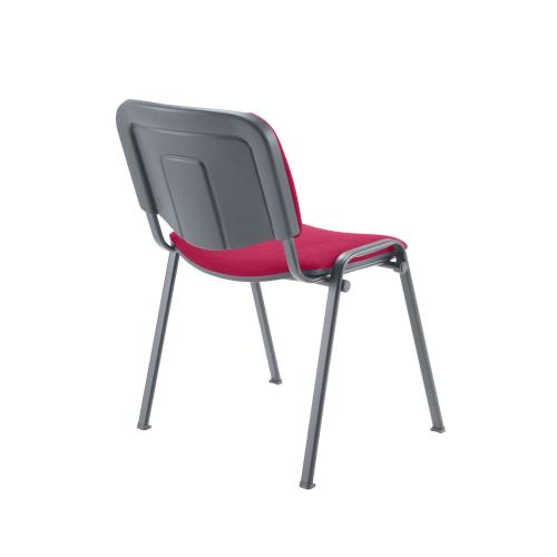 Angled side view of the Club Chair showing cushioned seat, backrest, and sturdy black metal legs.